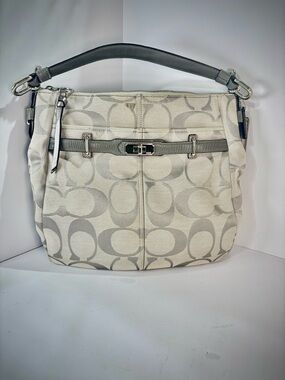 Coach Signature Jacquard Hobo Light Gray Canvas Shoulder Bag
